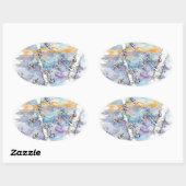 Sticker Ovale Dessin des nuages de tempête de l'arbre (Feuille)