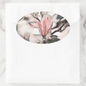 Sticker Ovale Dessin d'une branche de fleur de magnolia rose (Sac)