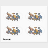 Sticker Ovale dessin humoristique de course à cheval (Feuille)