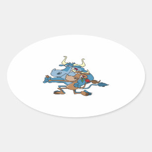 Sticker Ovale dessin humoristique de taureau de vache tango
