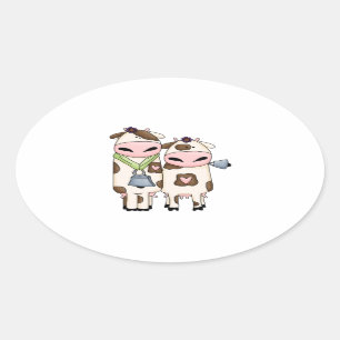 Sticker Ovale dessin humoristique du couple de vache moo
