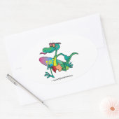 Sticker Ovale dessin mignon drôle de lézard de plage de surfer (Enveloppe)