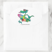 Sticker Ovale dessin mignon drôle de lézard de plage de surfer (Sac)