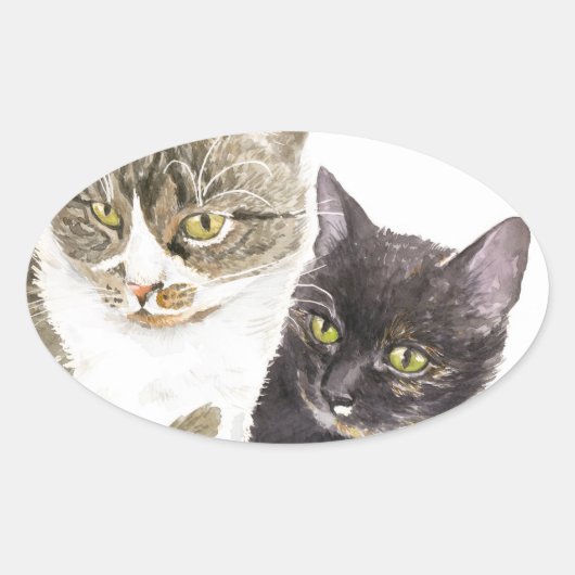 Sticker Ovale Deux chats - tabby et tortie (Devant)