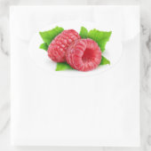 Sticker Ovale Deux framboises avec des feuilles (Sac)