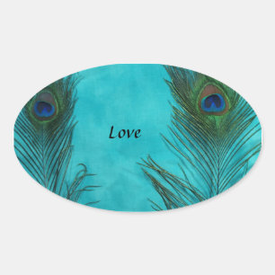 Sticker Ovale Deux Plumes Aqua Peacock