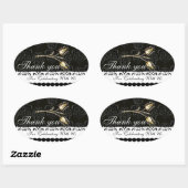 Sticker Ovale DIAMOND TULIPS BLACK WHITE DAMASK, Merci Favoriser (Feuille)