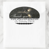 Sticker Ovale DIAMOND TULIPS BLACK WHITE DAMASK, Merci Favoriser (Sac)