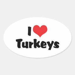 Sticker Ovale Dindes I Love Heart
