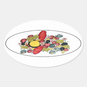 Sticker Ovale Dîner de fruits de mer au homard Clambake New Engl