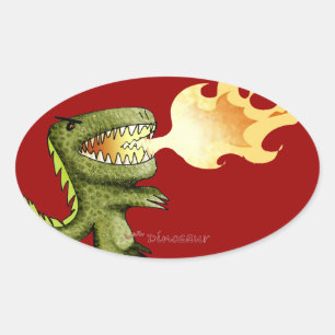 Sticker Ovale Dinosaur ou Dragon enfants art avec Loston Wallace