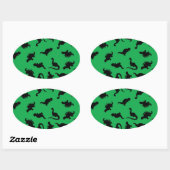 Sticker Ovale Dinosaur Silhouettes on Green Background (Feuille)