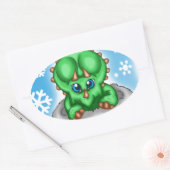 Sticker Ovale Dinosaure de Noël (Enveloppe)