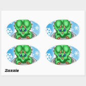 Sticker Ovale Dinosaure de Noël (Feuille)