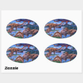 Sticker Ovale Dinosaures (Feuille)