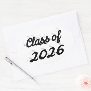 Sticker Ovale Diplômés de 2026 écriture noire graduation