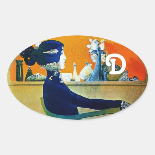 STICKER OVALE DIVA EN BLEU, MONOGRAMME DE MODE BEAUTÉ (Devant)