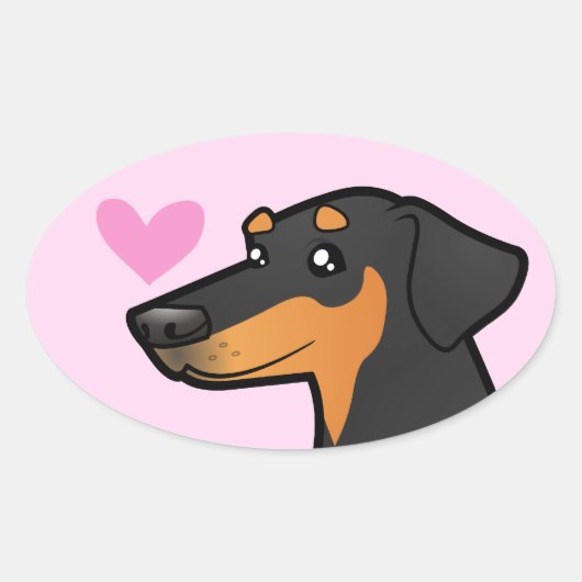 Sticker Ovale Doberman Pinscher Love (oreilles de disquette) (Devant)
