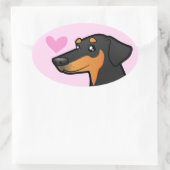 Sticker Ovale Doberman Pinscher Love (oreilles de disquette) (Sac)