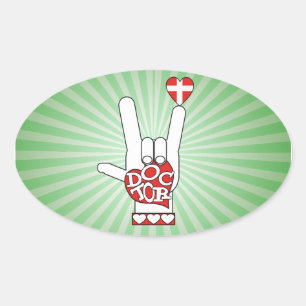STICKER OVALE DOCTEUR ASL SIGNE JE VOUS AIME - COEUR - CROIX MÉD