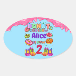 Sticker Ovale Donut Personnalisé Couleur Parsemé Fête d'Annivers