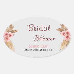 Sticker Ovale Douche nuptiale moderne boho rose rousse rose bouf