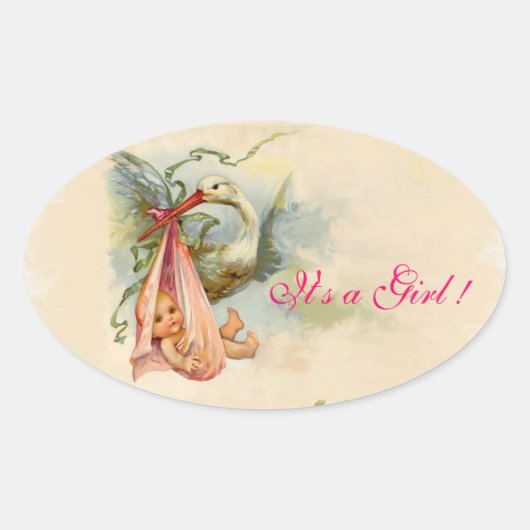 STICKER OVALE DOUCHE POUR FILLE BÉBÉ STORK (Devant)