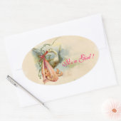 STICKER OVALE DOUCHE POUR FILLE BÉBÉ STORK (Enveloppe)