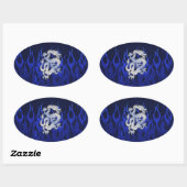 Sticker Ovale Dragon dans Chrome comme bleu Carbon Fiber Styles (Feuille)