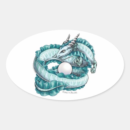 Sticker Ovale Dragon de pierre de naissance de juin : Pearl (Devant)