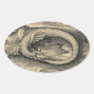 Sticker Ovale Dragon médiéval Ouroboros
