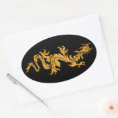 Sticker Ovale Dragon oriental doré 03 (Enveloppe)