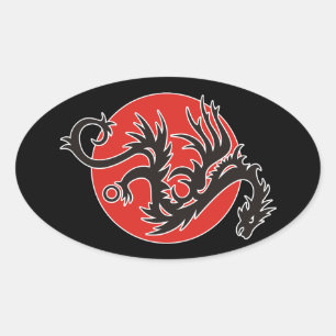 Sticker Ovale Dragon Soleil - noir rouge blanc + vos idées