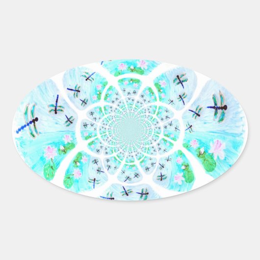 Sticker Ovale Dragonflies, Lily Flowers Patternes (Devant)