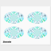 Sticker Ovale Dragonflies, Lily Flowers Patternes (Feuille)