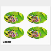 Sticker Ovale Dragonfly de couleur arc-en-ciel sur une fleur ros (Feuille)