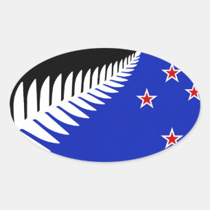 Sticker Ovale Drapeau à fougère argentée de Nouvelle-Zélande