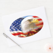 Sticker Ovale Drapeau américain avec aigle chauve (Enveloppe)