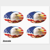 Sticker Ovale Drapeau américain avec aigle chauve (Feuille)