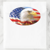 Sticker Ovale Drapeau américain avec aigle chauve (Sac)