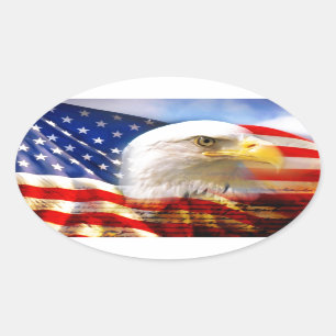 Sticker Ovale Drapeau américain avec aigle chauve