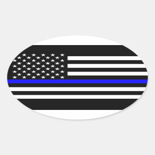 Sticker Ovale Drapeau américain symbolisé par la ligne bleue min