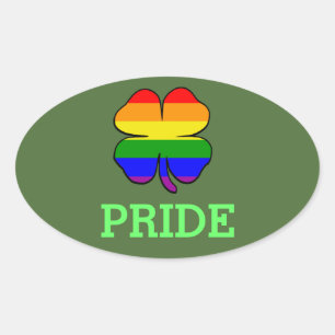Sticker Ovale Drapeau arc-en-ciel shamrock Fierté gay