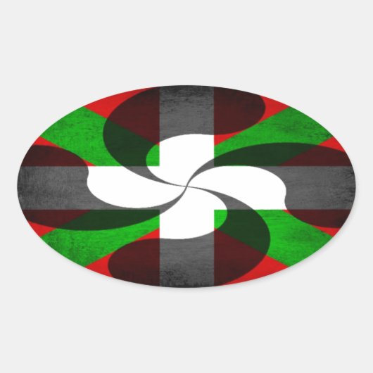 Sticker Ovale Drapeau basque et croix (Devant)
