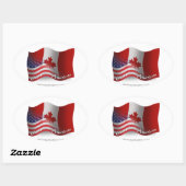 Sticker Ovale Drapeau canadien-américain (Feuille)