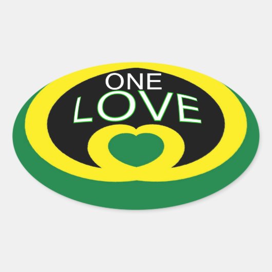 Sticker Ovale Drapeau cardiaque jamaïcain amour (Devant)