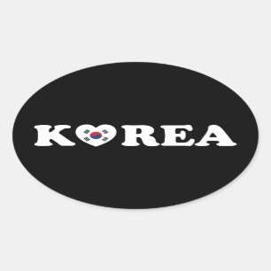 Sticker Ovale Drapeau coréen Love Heart