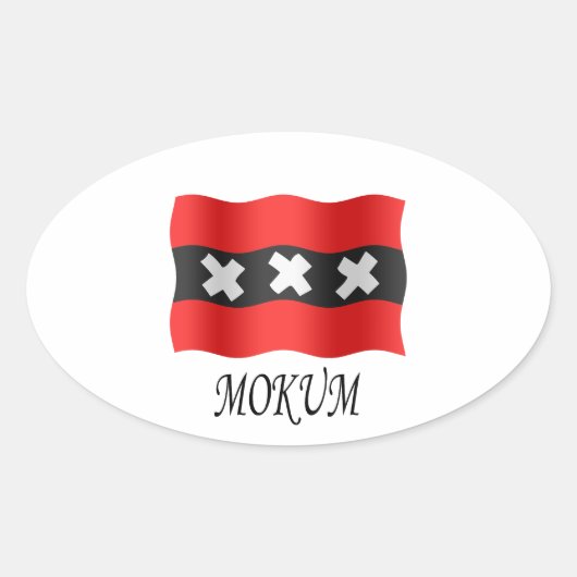 Sticker Ovale Drapeau d'Amsterdam + Mokum (Devant)