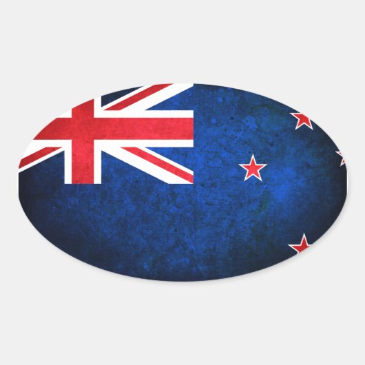 Sticker Ovale Drapeau de la Nouvelle-Zélande ; Kiwi (Devant)