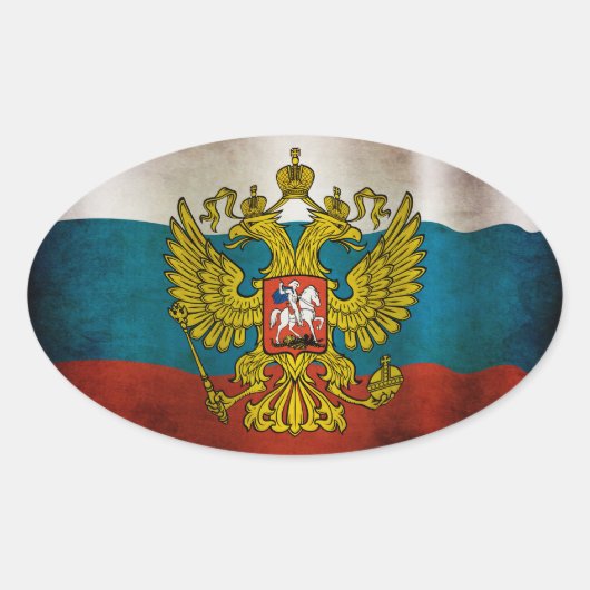 Sticker Ovale Drapeau de la Russie qui flotte (Devant)